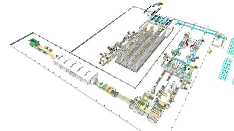 Plan 3D d'une ligne de production d'isolants